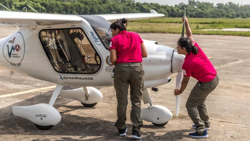 Captains Aarohi Pandit and Keitthair Misquitta with their LSA, Mahi. Image via wefly.org.in